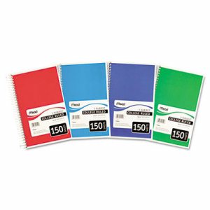 Spiral Bound Notebook, Perforated, College Rule, 9.5 x 5.5, White, 150 Sheets