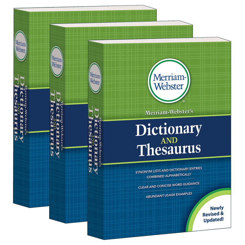 Merriam-Webster's Dictionary and Thesaurus, Mass-Market Paperback, 2020 Copyright, Pack of 3