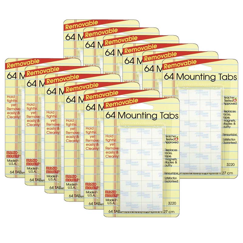 Removable Mounting Tabs, 1/2" x 1/2", 64 Per Pack, 12 Packs