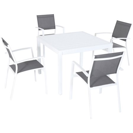 5pc Dining Set: 4 Aluminum Chairs and 1 Slat Square Table