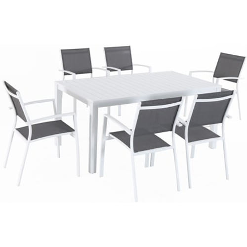 7pc Dining Set: 6 Aluminum Chairs and 1 Slat Rectangle Table