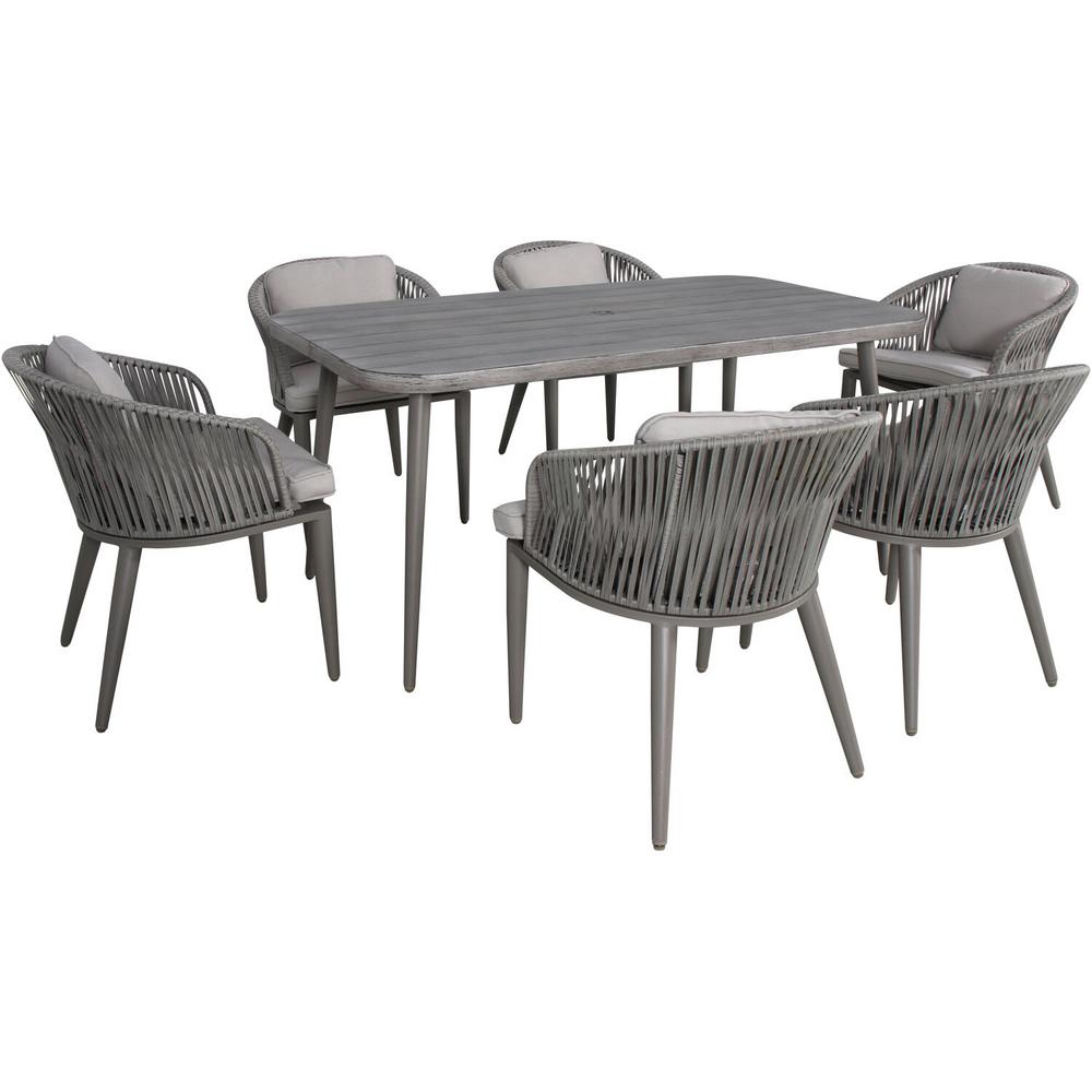 Riley 7pc Dining Set: 6 Rope Cushioned Chairs, 63x35 Faux Wood Top Tbl