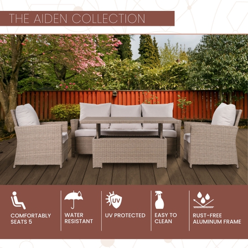 Aiden4pc Seating Set: 2 Side Chairs, Sofa, Adjustable Coffee Table
