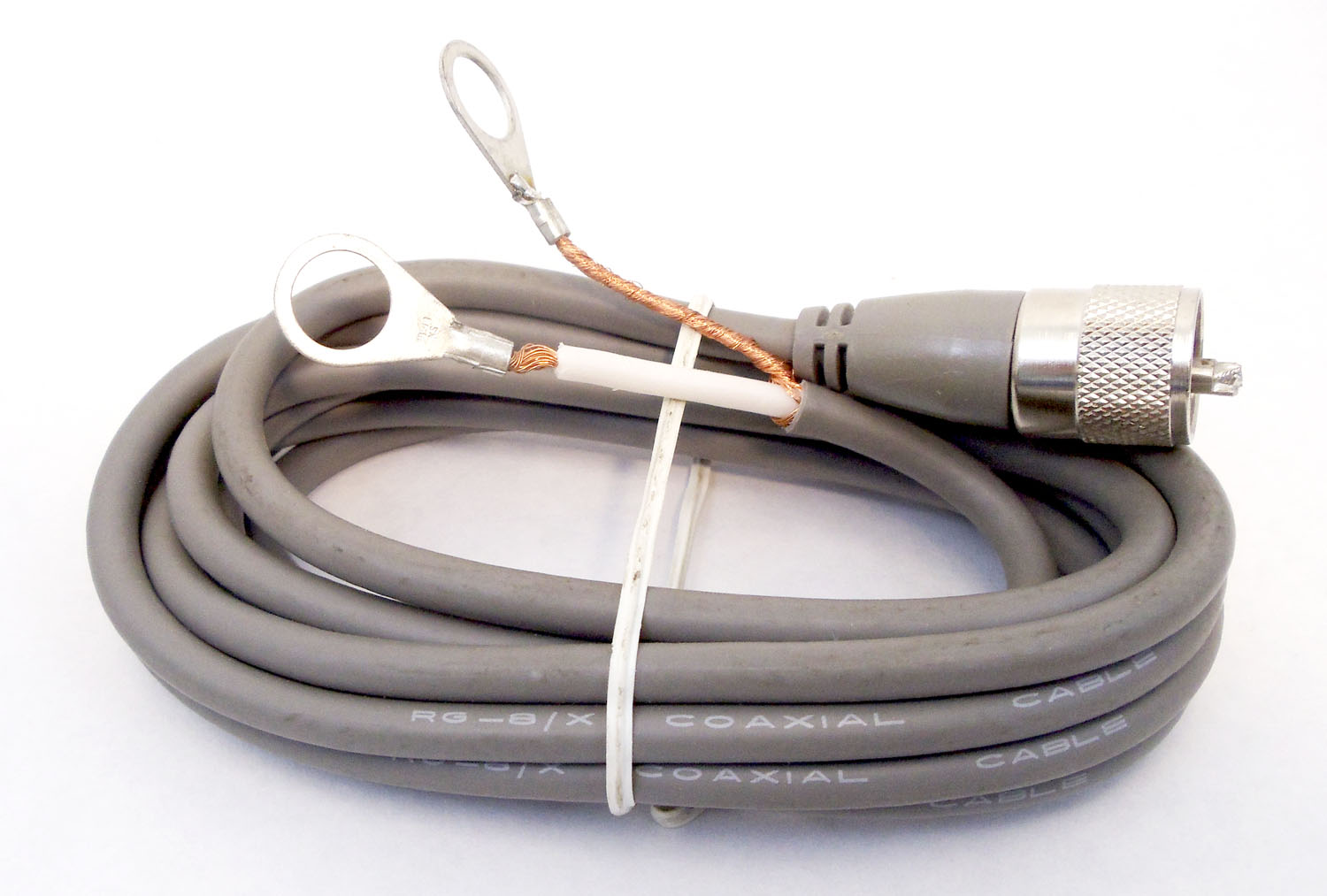 Marmat - 106" Rg8X Grey Coaxial Cable With 90% Sheild, Molded Pl259 Connector And Two Ring Terminals