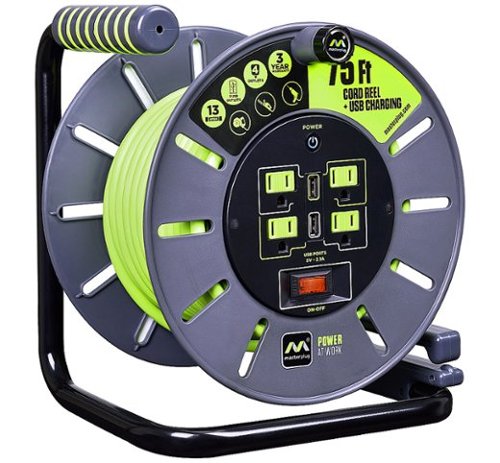 75FT 4 SOCKET 13A 14AWG OPEN CABLE REEL W/USB CHARGING