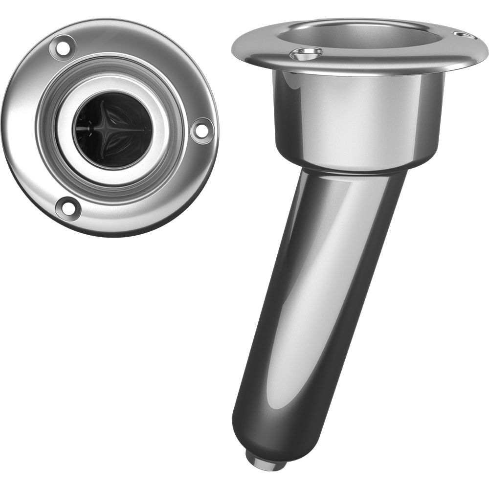 Mate Series Stainless Steel 15° Rod & Cup Holder - Drain - Round Top