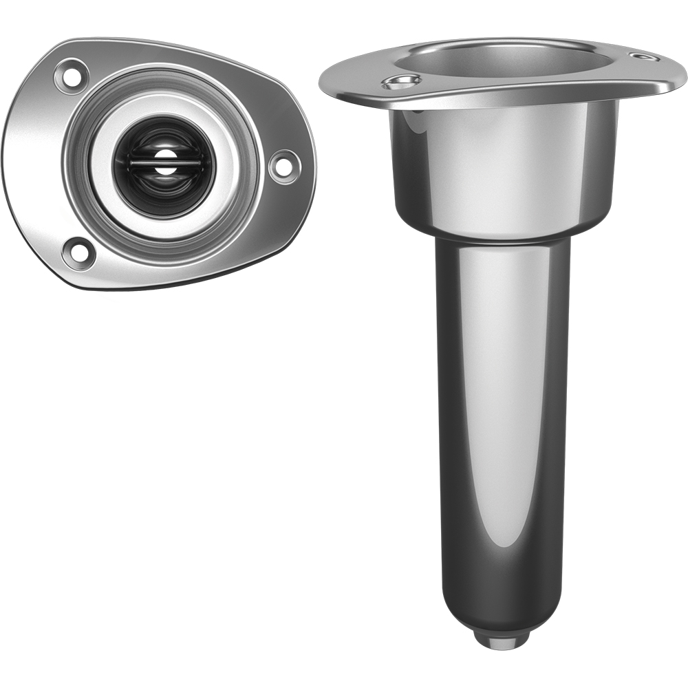 Mate Series Stainless Steel 0° Rod & Cup Holder - Drain - Oval Top