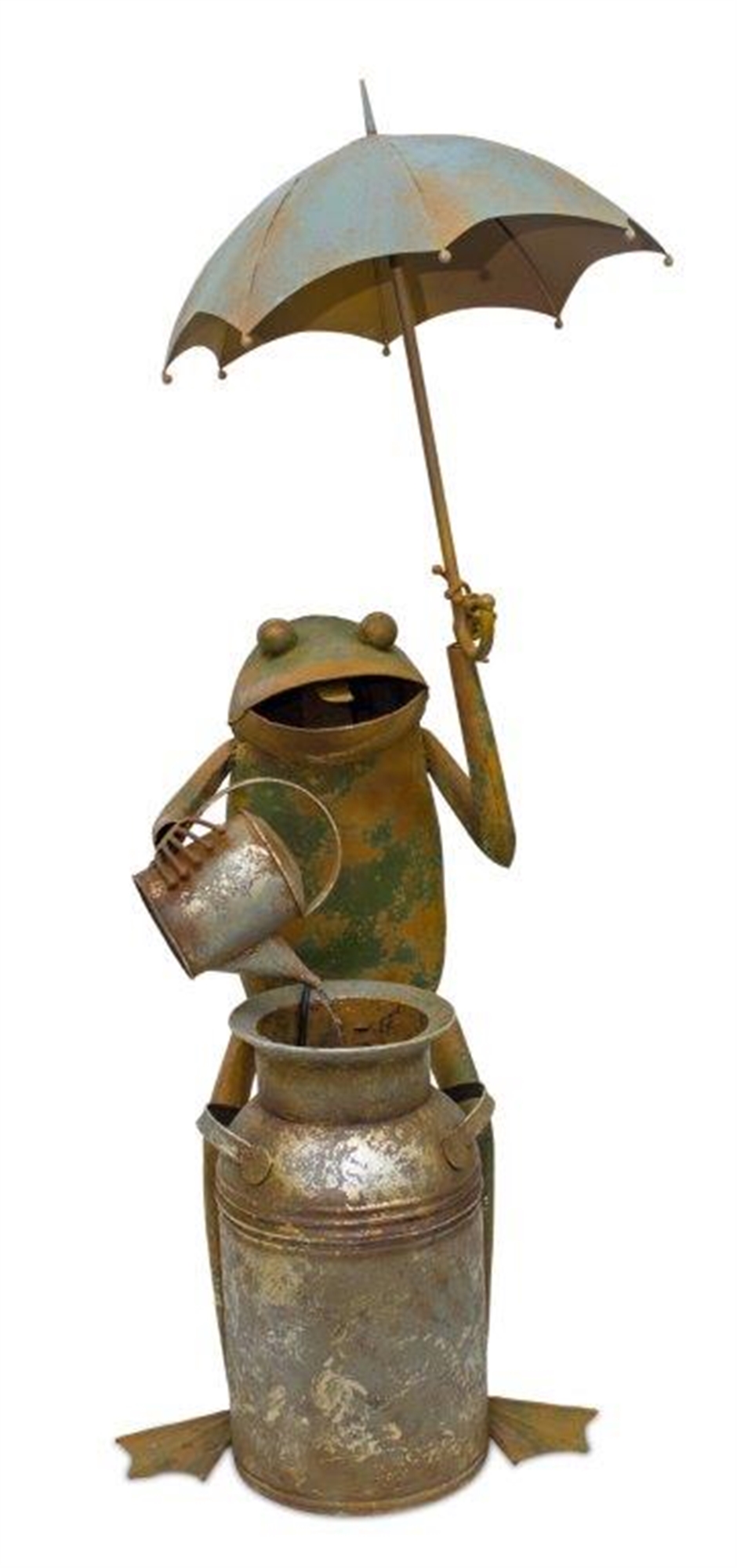 Frog with Umbrella Fountain 22"L x 53.75"H Iron
