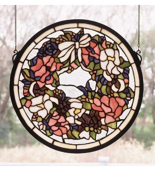 15"W X 15"H Revival Wreath & Garland Medallion Stained Glass Window