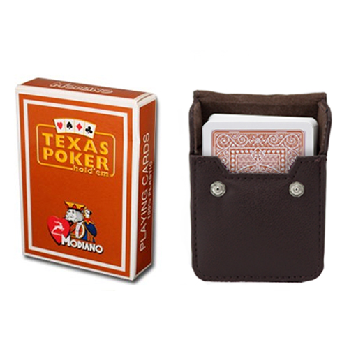 Brown Modiano Texas, Poker-Jumbo Cards w/ Leather Case 
