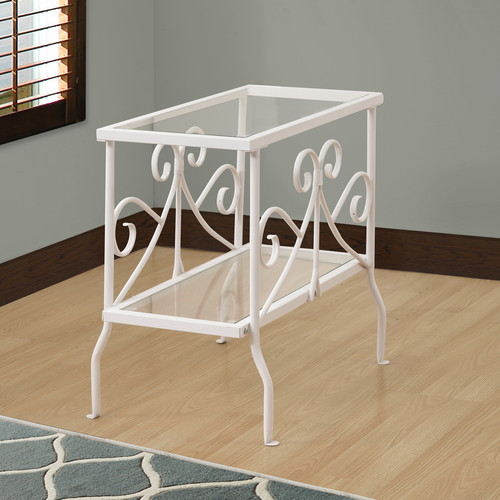 ACCENT TABLE - WHITE METAL WITH TEMPERED GLASS
