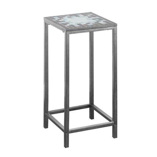 Accent Table - Grey / Blue Tile Top / Hammered Silver