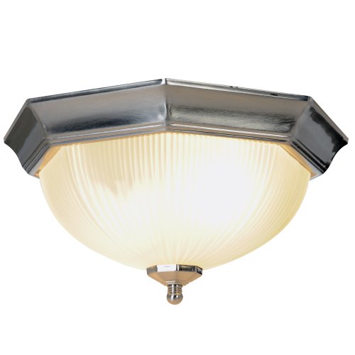 2 Light Flushmount Ceiling Fixture in Brushed Nickel with Frosted Ribbed Shade