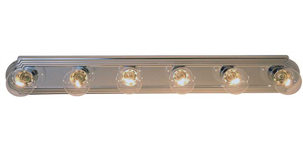 36" Beveled Edge Vanity Strip Light Fixture, Maximum 6 60W Incandescent G-25 Medium Base Bulbs, Polished Chrome