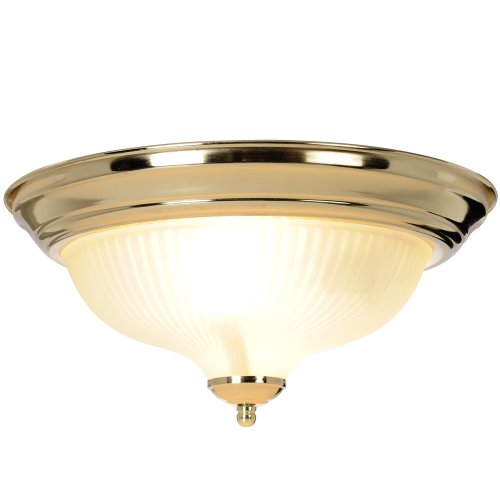 13" Decorative Surface Mount Ceiling Fixture, Maximum Two 75W Incandescent Medium Base Bulbs, Polished Brass