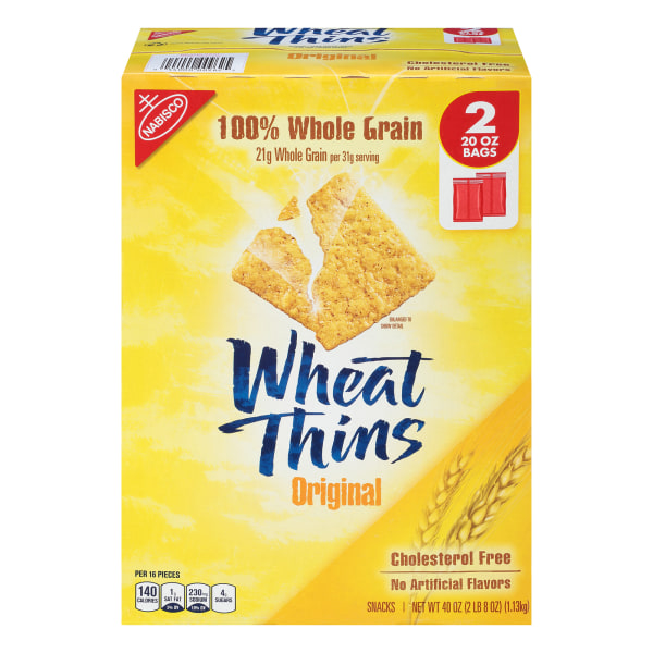 Wheat Thins Crackers, Original, 20 oz Bag, 2 Bags/Box, 