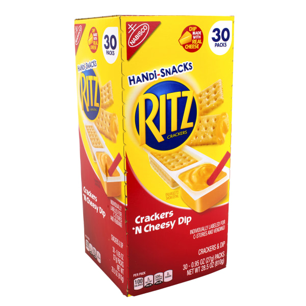 Handi Snacks Ritz Crackers 'N Cheesy Dip, 0.95 oz Pack, 30 Packs/Box, 