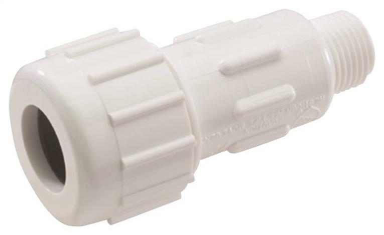 KBI Flo Control ProGuard Tube To Pipe Adapter, 1-1/2 in, Compression X MIPT, SCH 40 T Wall, 150 psi, 73 deg F, PVC