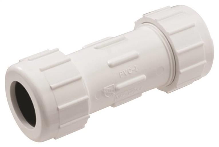 Flo Control CCC-0750 Tube Coupling, 3/4 in, Compression, 4 in L, 150 psi, PVC, White, 72 deg F