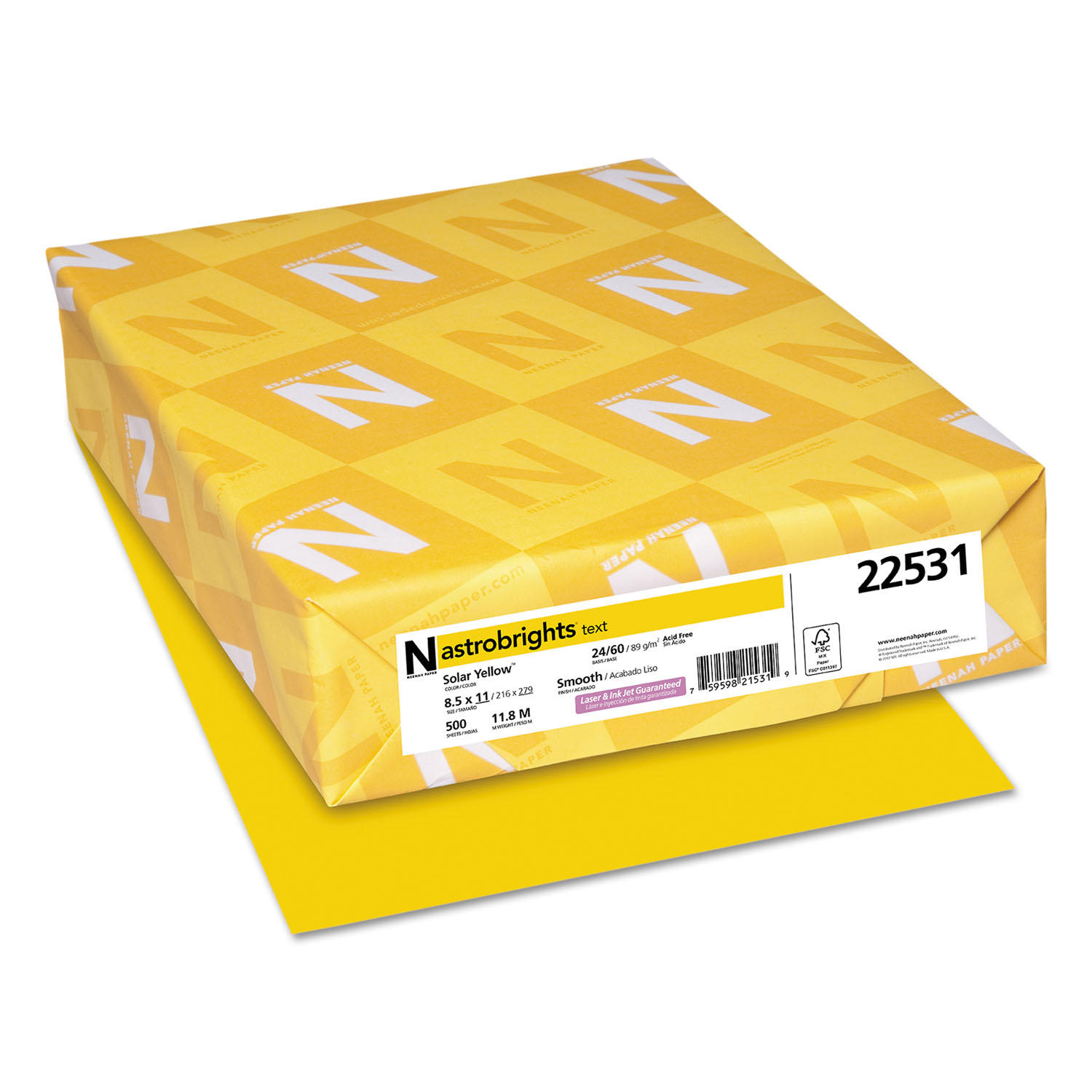 Color Paper, 24lb, 8 1/2 x 11, Solar Yellow, 500 Sheets