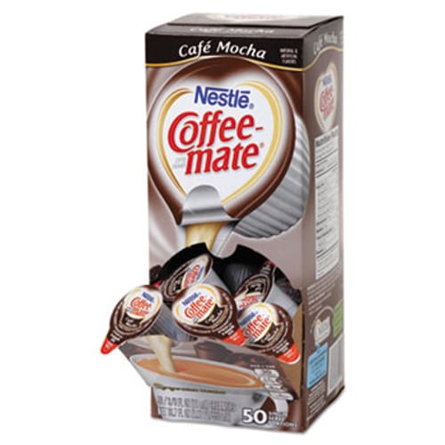 Liquid Coffee Creamer, Caf� Mocha, 0.375 oz Cups, 50/Box, 4 Box/Carton