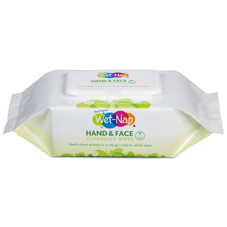 Hands and Face Cleansing Wipes, 7 x 6, White, Fragrance-Free, 110/Pk