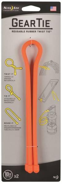 Gear Tie GT18-2PK-31 Reusable Twist Tie, Rubber, Bright Orange, 18 in L