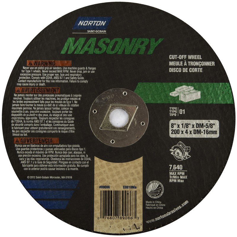 89086 8 In. Masonry Cutting Wheel