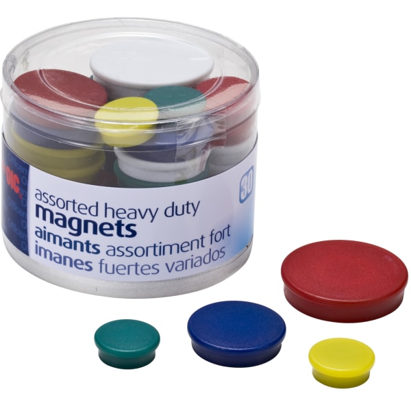 Assorted Heavy-Duty Magnets, Circles, Assorted Sizes & Colors, 30/Tub