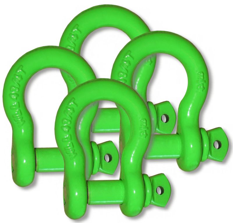 Powdercoated "LIME GREEN" - 3/4 inch Jeep D-Shackles (Set of 4) (4X4 VEHICLE RECOVERY)
