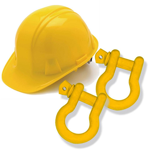 Powder-coated 3/4 inch Jeep D-Shackles - HARD HAT SAFETY YELLOW (PAIR)