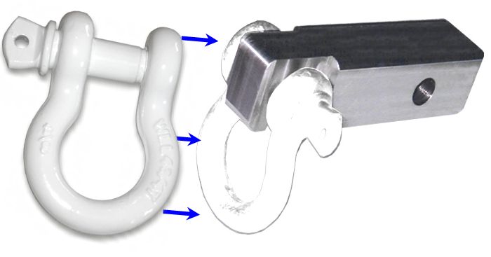 2 inch (Aluminum) Receiver Bracket w/ SUPER WHITE Powdercoated D-Shackle & Locking Hitch Pin (OFF-ROAD RECOVERY)