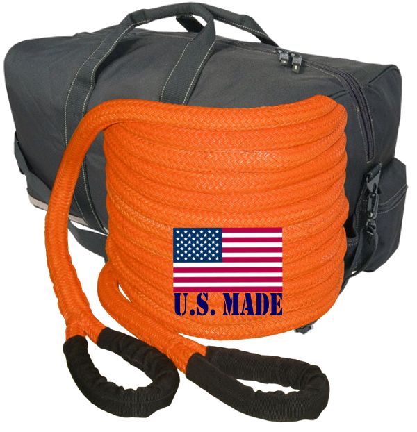 U.S. made 1-1/4 inch X 30 ft "Safety Orange" Safe-T-Line Kinetic SNATCH ROPE with Heavy-Duty Carry Bag (4X4 VEHICLE RECOVERY)