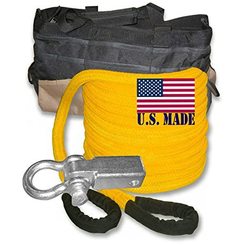 U.S. made "SAFETY YELLOW" Safe-T-Line Kinetic Snatch ROPE - 1 inch X 30 ft with Heavy-Duty Carry Bag (4X4 VEHICLE RECOVERY)