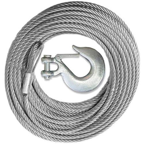 Winch Cable with Mega Winch Hook - GALVANIZED - 3/8 inch X 100 ft (14,400lb strength) (4X4 VEHICLE RECOVERY)