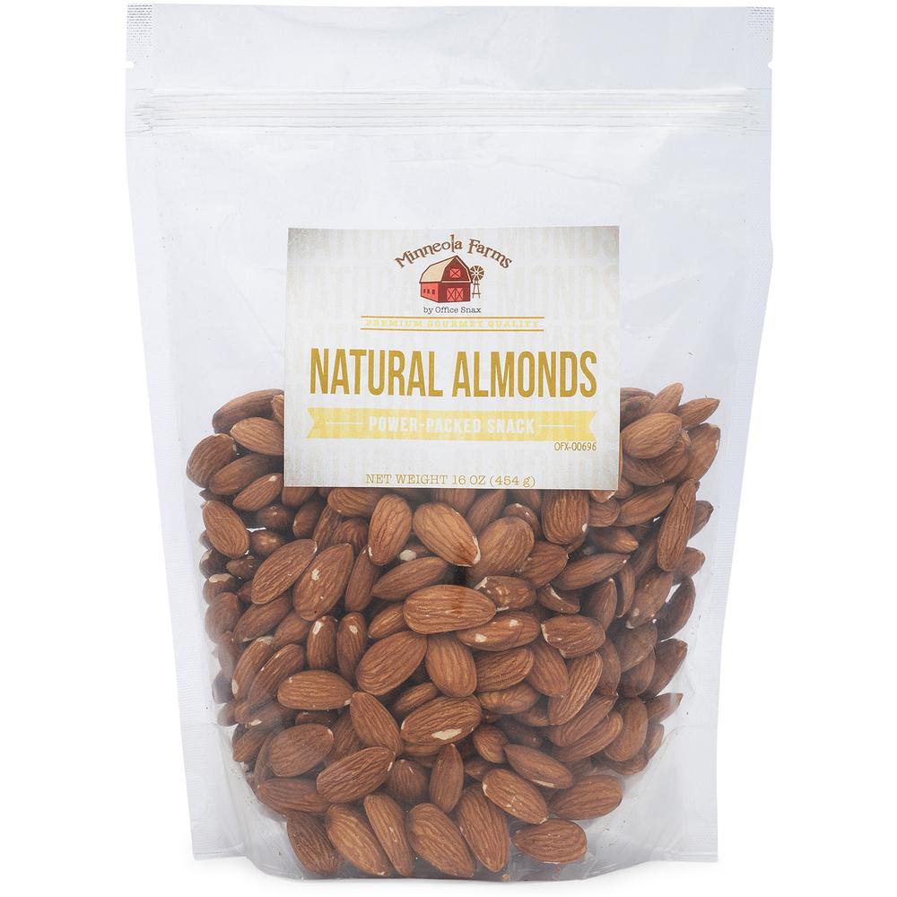 Office Snax Natural Almonds Power-Packed Snack - Resealable Bag - Natural - 16 oz - 1 Each