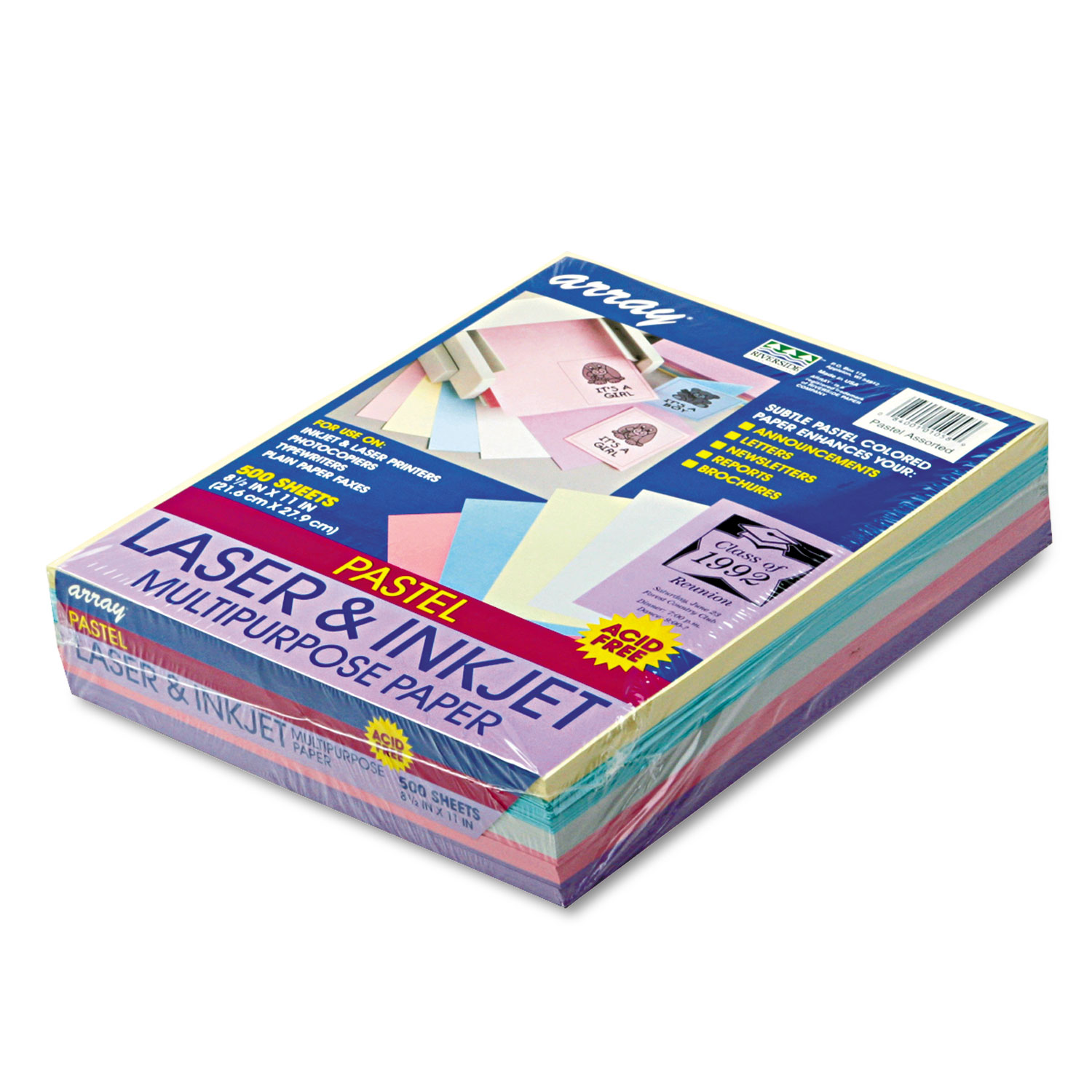 Array Colored Bond Paper, 20lb, 8-1/2 x 11, Assorted Pastels, 500 Sheets/Ream