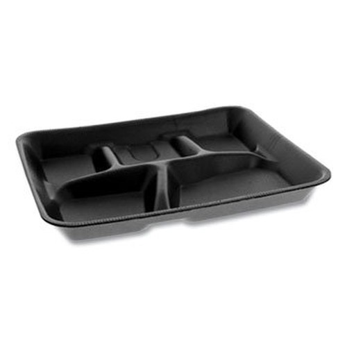 Foam School Trays, 5-Compartment, 8.25 x 10.25 x 1, Black, 500/Case