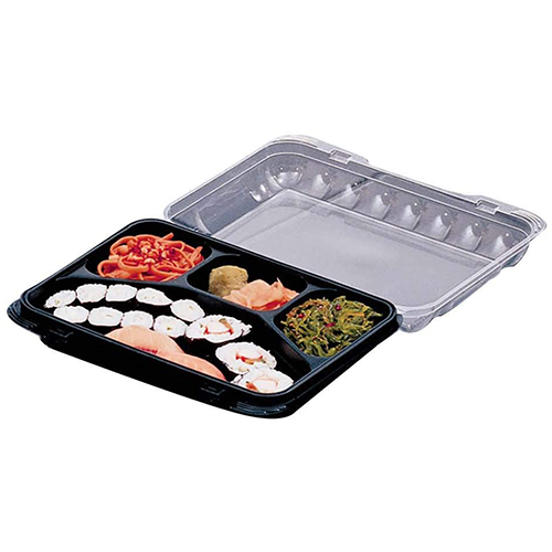 ClearView SmartLock Dual Color Hinged Lid Containers, 4-Compartment, 10.75 x 8 x 3.25, Black Base/Clear Top, 125/Carton