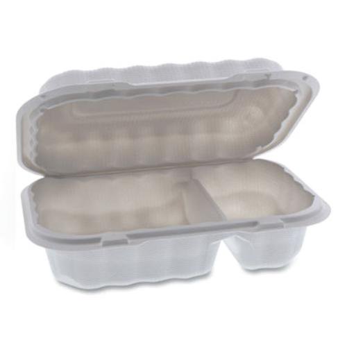 EarthChoice SmartLock Microwavable Hinged Lid Containers, 2-Compartment, 9 x 6 x 3, White, 270/Carton