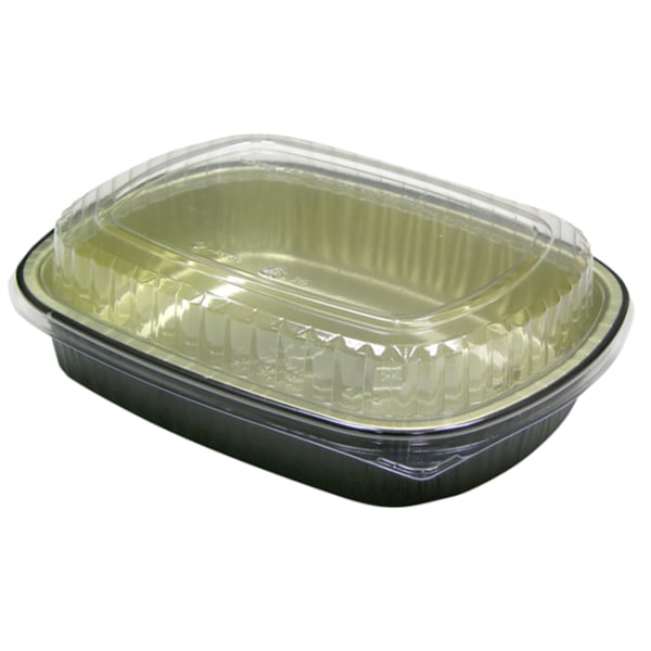 Classic Carry-Out Containers, 46 oz, 9 x 7 x 2.94, Black/Gold, 50/Carton