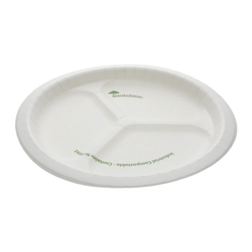 EarthChoice Pressware Compostable Dinnerware, 3-Compartment Plate, 10" dia, White, 250/Case