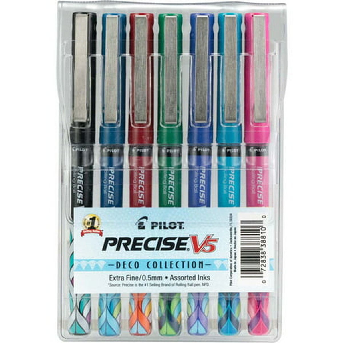 Precise V5RT Retractable Roller Ball Pen, Precision Point, Assorted, .5mm, 5/Set