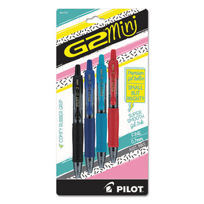 G2 Mini Retractable Gel Pen, Fine 0.7mm, Assorted Ink & Barrel, 4/Pack