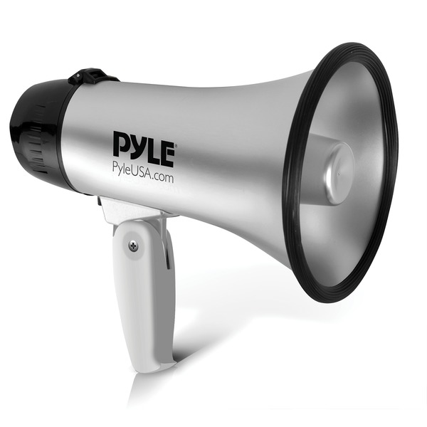 Pyle PMP23SL Battery-Operated Compact and Portable Megaphone Speaker with Siren Alarm Mode (Silver)