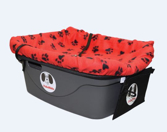 FidoRido Car Seat - Red/Black Paws Cover + Large harness