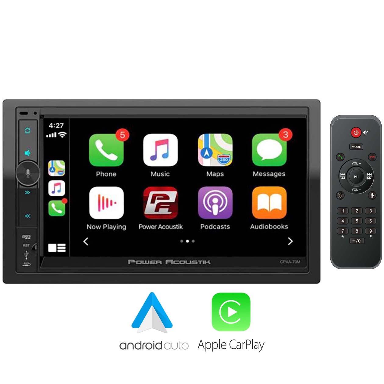 Poweracoustik 7in 2DIN Mechless Receiver CarPlay Android Auto
