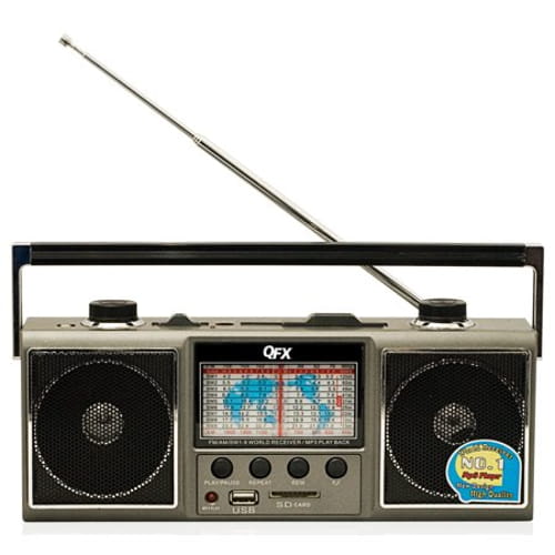 QFX J114U AM FM SHORT WAVE PORTABLE RADIO & USB SD CARD SLOT