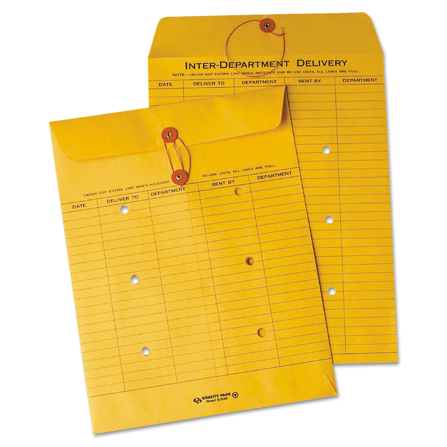 Brown Recycled Kraft String & Button Interoffice Envelope, 10 x 13, 100/Carton