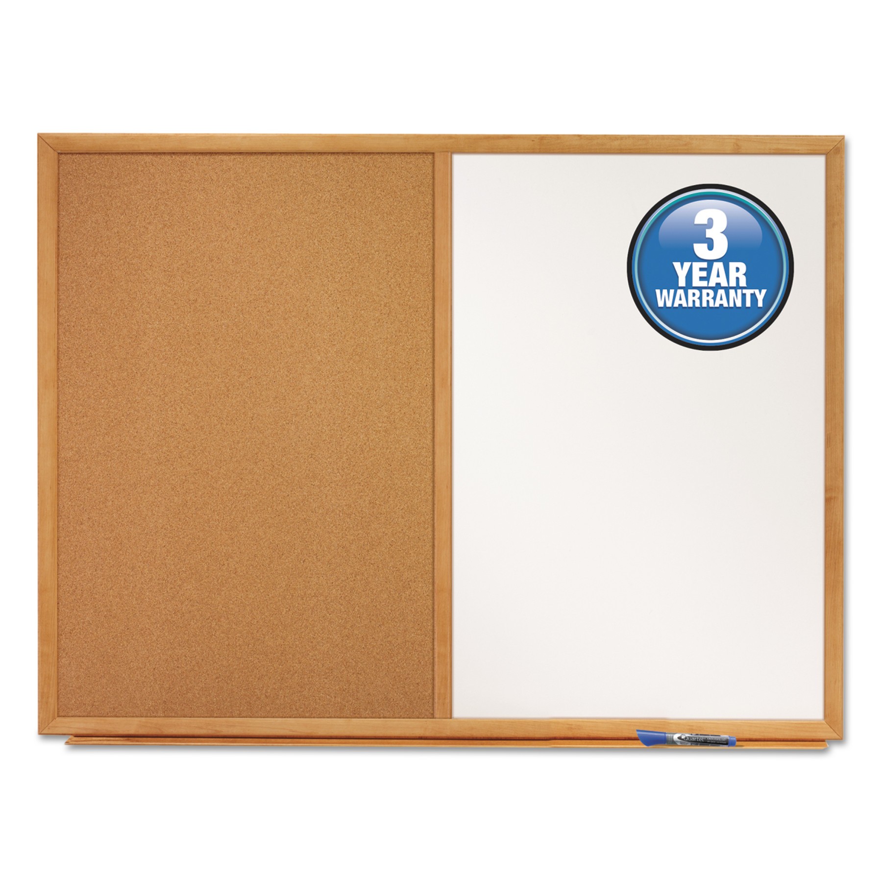 Bulletin/Dry-Erase Board, Melamine/Cork, 36 x 24, White/Brown, Oak Finish Frame